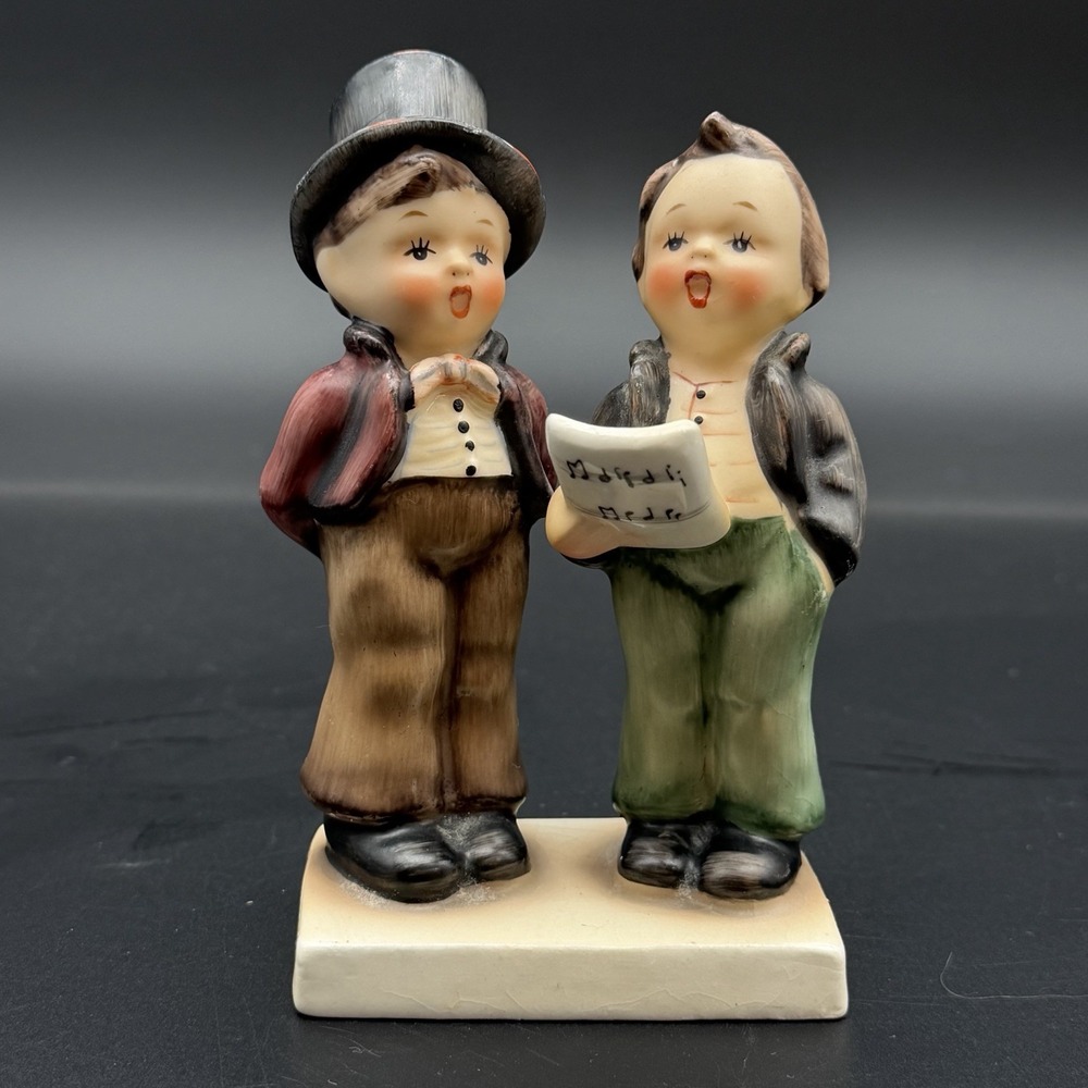 Vintage Japan Hummel Style Duet Figurine Two Boys Singing Ceramic Napco Decor